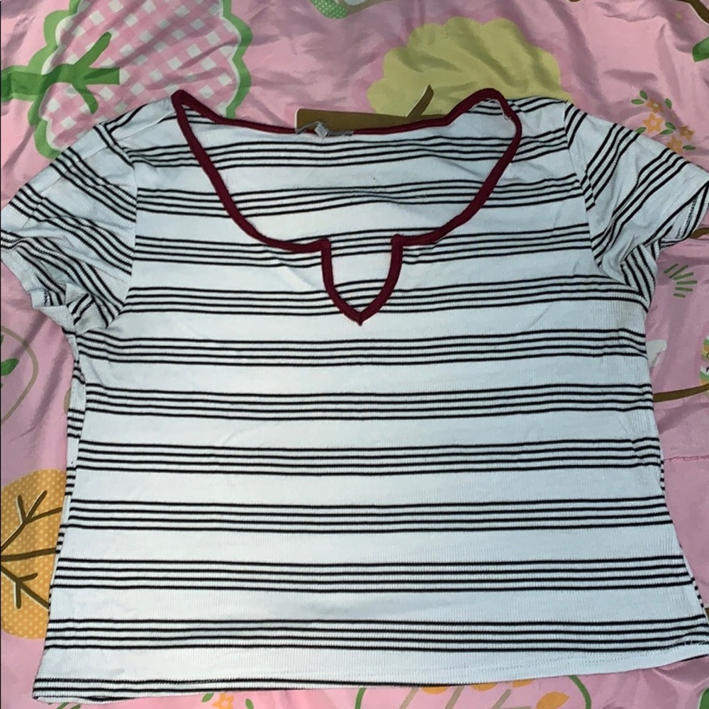 Neck line maroon, black striped crop top